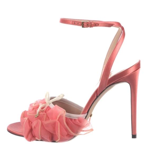 Gucci Shoes - SOLD GUCCI NEW Tulle Ruffle Slingback Peach Heels Size 38
